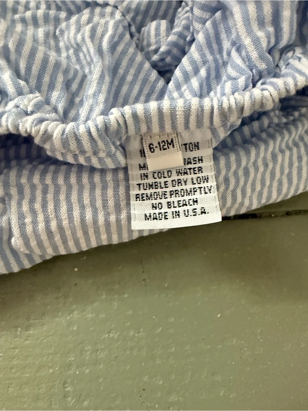 Blue & White Seersucker 'One' Baby Romper with Red Lobster Embroidery